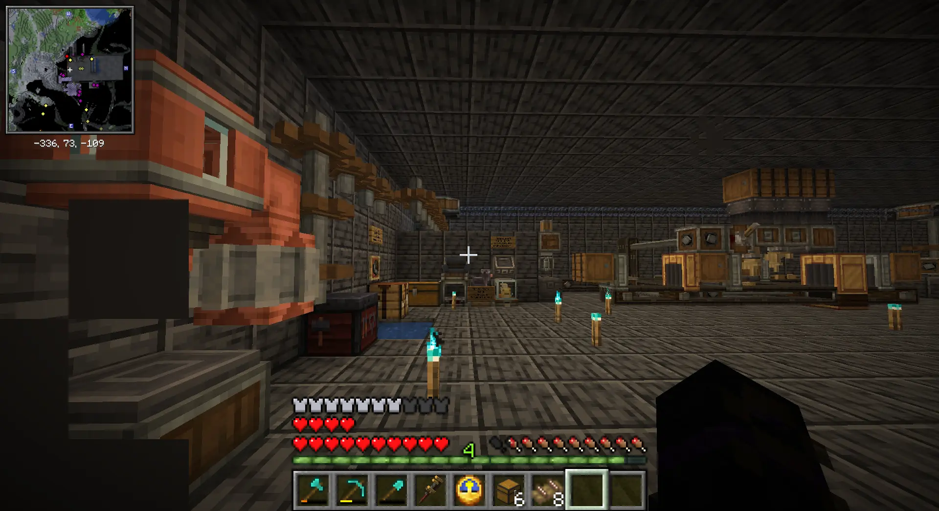 The inside of a small factory made with the Create Mod